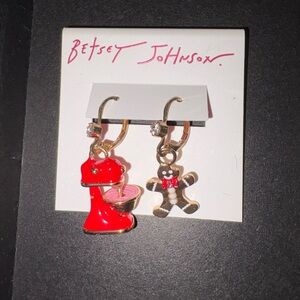 Betsey Johnson Red and Gold Kids Charm Earrings